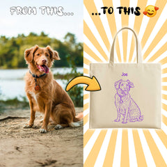 Retro Line Illustration Style Custom Tote Bag From Your Photo