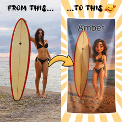 Pixar-Inspired Custom Beach Towel – Surfing Edition from Your Photo