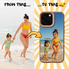 Pixar-Inspired TPU & PU Leather iPhone Case – Custom 3D Cartoon Portrait from Your Photo
