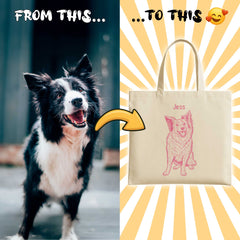 Retro Line Illustration Style Custom Tote Bag From Your Photo