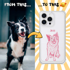 Retro Line Illustration Art Style Clear TPU iPhone Case – Custom Cartoon Portrait from Your Photo