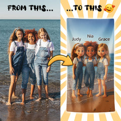 Pixar-Inspired Custom Beach Towel – Bestie Edition from Your Photo