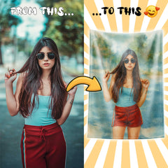 Original Watercolor Art Style Custom Flannel Blanket from Your Photo