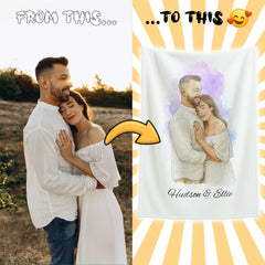 Watercolor and Pen Art Style Custom Flannel Blanket from Your Photo
