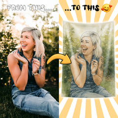 Watercolor and Pen Art Style Custom Flannel Blanket from Your Photo