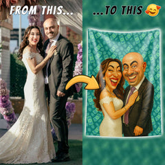 Hand-drawn Caricature Style Custom Flannel Blanket from Your Photo