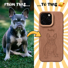 Retro Line Illustration Art Style Pet Portrait TPU & PU iPhone Case – Custom from Your Photo