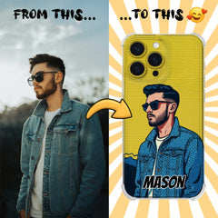 Pop Art Clear TPU iPhone Case – Lichtenstein Comic Style Portrait from Your Photo