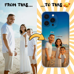 Pixar-Inspired Clear TPU iPhone Case – Custom 3D Cartoon Portrait from Your Photo