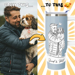 Hand Drawn Minimal Line Illustration Style Custom 30oz Tumbler with Handle from Your Photo