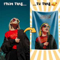 Pop Art Comic Style Custom Flannel Blanket from Your Photo