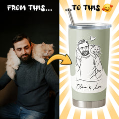 Hand Drawn Minimal Line Illustration Style Custom 20oz Tumbler from Your Photo