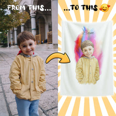 Watercolor and Pen Art Style Custom Flannel Blanket from Your Photo