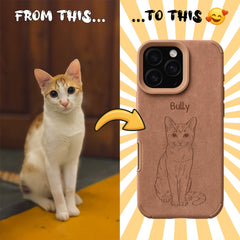 Retro Line Illustration Art Style Pet Portrait TPU & PU iPhone Case – Custom from Your Photo