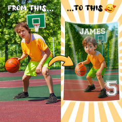 Custom Sports Flannel Blanket – Turn Your Photo into a Pixar-Inspired Athlete Character