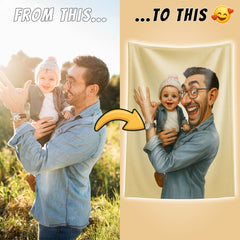 Hand-drawn Caricature Style Custom Flannel Blanket from Your Photo