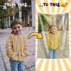 Original Watercolor Art Style Custom Flannel Blanket from Your Photo