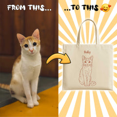 Retro Line Illustration Style Custom Tote Bag From Your Photo