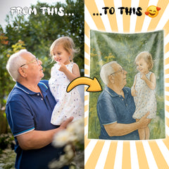 Watercolor and Pen Art Style Custom Flannel Blanket from Your Photo