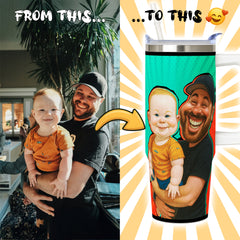 Caricature Style Custom 30oz Tumbler with Handle from Your Photo