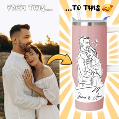 Hand Drawn Minimal Line Illustration Style Custom 30oz Tumbler with Handle from Your Photo