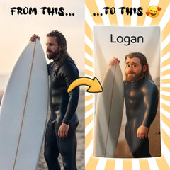 Pixar-Inspired Custom Beach Towel – Surfing Edition from Your Photo