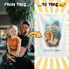 Watercolor and Pen Art Style Custom Flannel Blanket from Your Photo