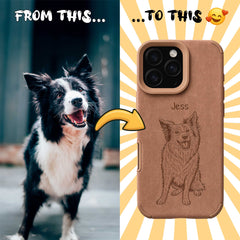 Retro Line Illustration Art Style Pet Portrait TPU & PU iPhone Case – Custom from Your Photo