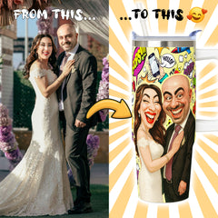 Caricature Style Custom 30oz Tumbler with Handle from Your Photo