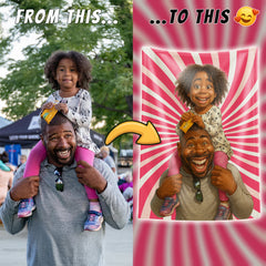 Hand-drawn Caricature Style Custom Flannel Blanket from Your Photo