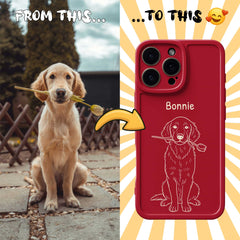 Retro Line Illustration Art Style Pet Portrait TPU iPhone Case – Custom from Your Photo