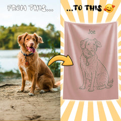 Retro Line Illustration Style Custom Flannel Blanket from Your Photo