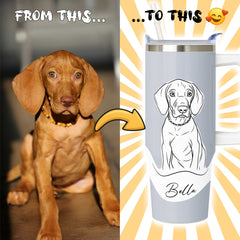 Hand Drawn Minimal Line Illustration Style Custom 30oz Tumbler with Handle from Your Photo