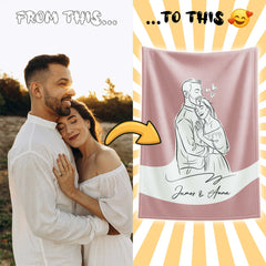 Minimal Line Illustration Style Custom Flannel Blanket from Your Photo