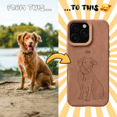 Retro Line Illustration Art Style Pet Portrait TPU & PU iPhone Case – Custom from Your Photo