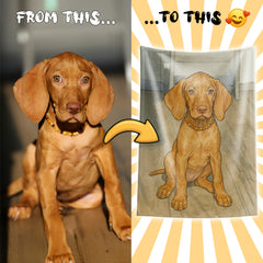 Watercolor and Pen Art Style Custom Flannel Blanket from Your Photo