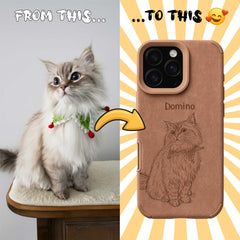 Retro Line Illustration Art Style Pet Portrait TPU & PU iPhone Case – Custom from Your Photo