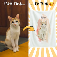 Watercolor and Pen Art Style Custom Flannel Blanket from Your Photo