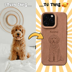 Retro Line Illustration Art Style Pet Portrait TPU & PU iPhone Case – Custom from Your Photo