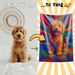 Modern Digital Pop Expressionism Pet Portrait Custom Flannel Blanket from Your Photo