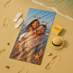 Pixar-Inspired Custom Beach Towel – Couple Edition from Your Photo