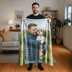 Watercolor and Pen Art Style Custom Flannel Blanket from Your Photo
