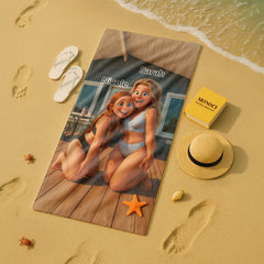 Pixar-Inspired Custom Beach Towel – Bestie Edition from Your Photo