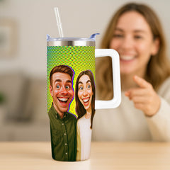 Caricature Style Custom 30oz Tumbler with Handle from Your Photo