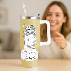 Hand Drawn Minimal Line Illustration Style Custom 30oz Tumbler with Handle from Your Photo