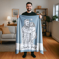 Minimal Line Illustration Style Custom Flannel Blanket from Your Photo