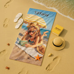 Pixar-Inspired Custom Beach Towel – Book Girl Summer Edition from Your Photo