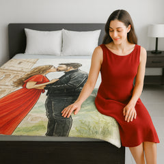 Watercolor and Pen Art Style Custom Flannel Blanket from Your Photo