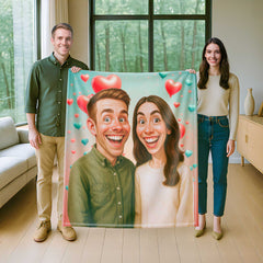 Hand-drawn Caricature Style Custom Flannel Blanket from Your Photo