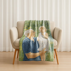 Watercolor and Pen Art Style Custom Flannel Blanket from Your Photo